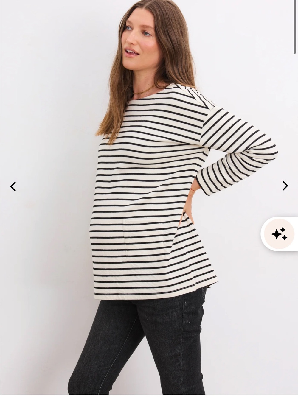 Hatch Black and White Striped Long-Sleeve Boatneck Top
